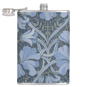 Elegant Blue Watercolor Floral Pattern Hip Flask