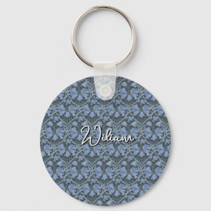 Elegant Blue Watercolor Floral Pattern Invitation Key Ring
