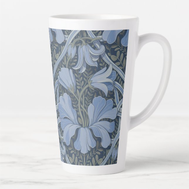 Elegant Blue Watercolor Floral Pattern Latte Mug (Right)