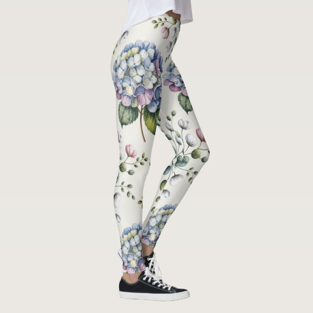 Elegant Blue Watercolor Floral Pattern Leggings (Right)