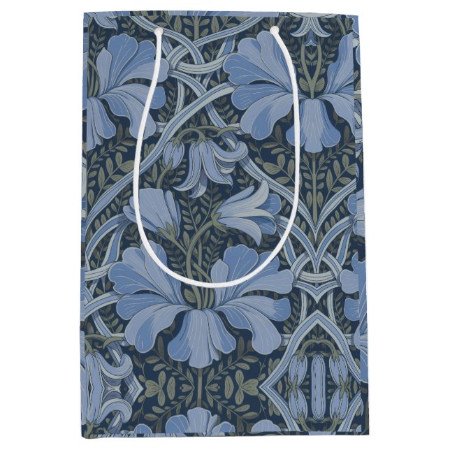 Elegant Blue Watercolor Floral Pattern Medium Gift Bag (Front)
