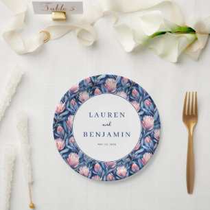 Elegant Blue Watercolor Floral Pattern Paper Plate