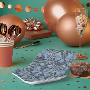 Elegant Blue Watercolor Floral Pattern Paper Plate