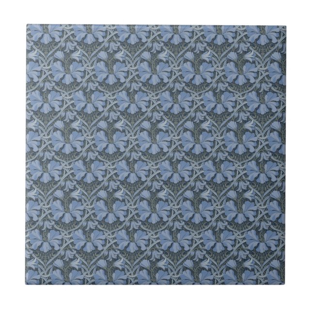 Elegant Blue Watercolor Floral Pattern  Tile (Front)