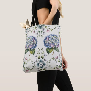 Elegant Blue Watercolor Floral Pattern Tote Bag