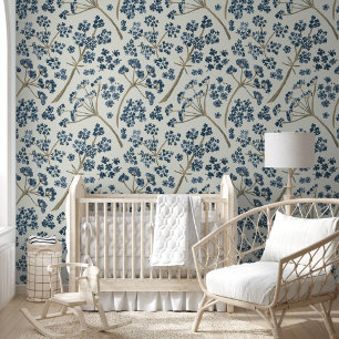 Elegant Blue Watercolor Floral Pattern Wallpaper