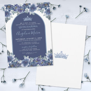Elegant Blue Watercolor Floral Quinceanera Invitation