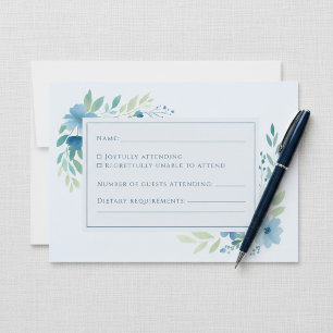 Elegant Blue Watercolor Floral RSVP Response Card