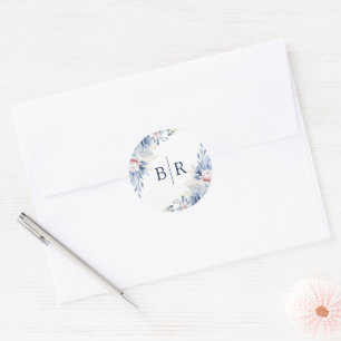 Elegant Blue Watercolor Floral Wedding Classic Round Sticker