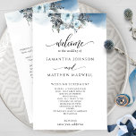 Elegant Blue Watercolor Floral Wedding Program<br><div class="desc">Welcome your guests with this elegant wedding program with delicate blue watercolor stain with delicate floral detail and modern hand written calligraphy. Ability to make text changes and adjustments by selecting customise further. Front with wedding ceremony details, back with wedding party names and thank you message for your guests. Elegant...</div>