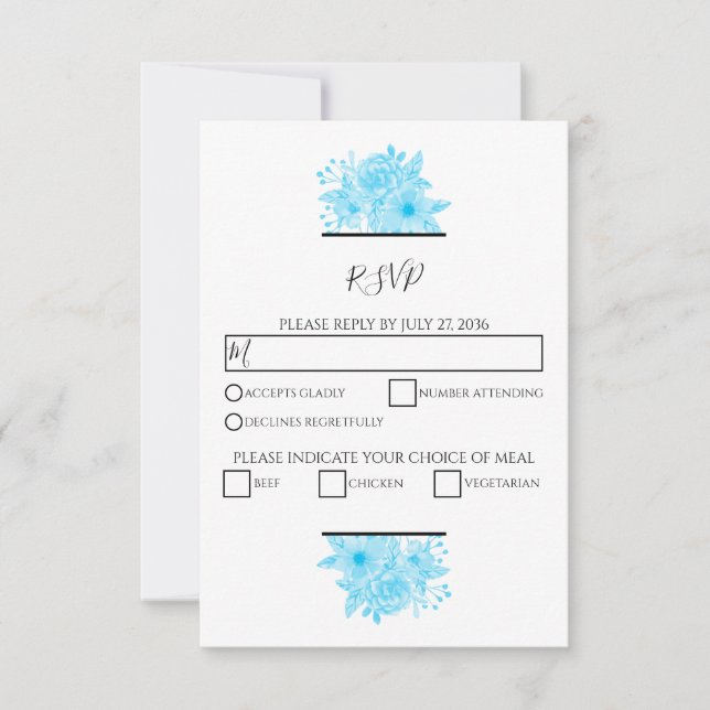 Elegant Blue Watercolor Floral Wedding RSVP Cards (Front)