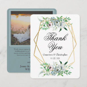 Elegant Blue Watercolor Floral Wedding Thank You Card