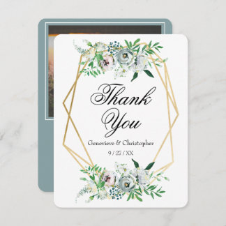 Elegant Blue Watercolor Floral Wedding Thank You Card