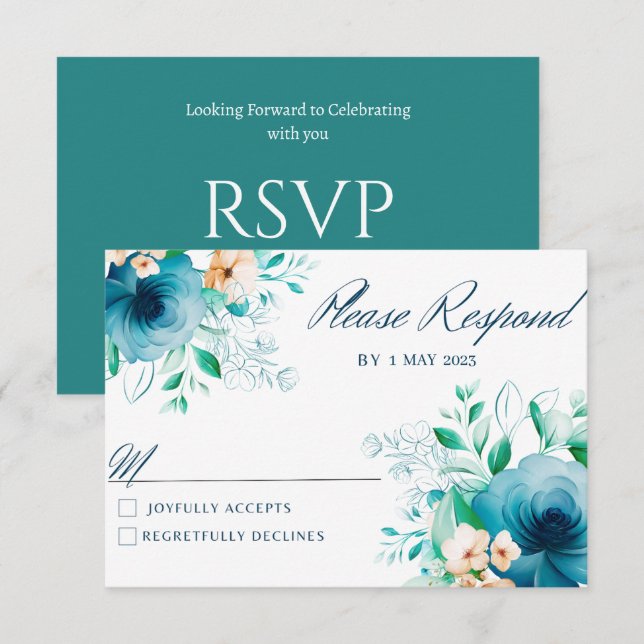 Elegant Blue Watercolor Flower Wedding RSVP cards (Front/Back)