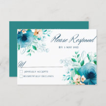 Elegant Blue Watercolor Flower Wedding RSVP cards