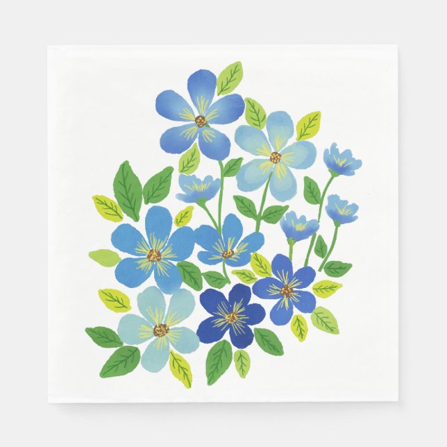 Elegant Blue Watercolor Flowers 04 Napkin (Front)