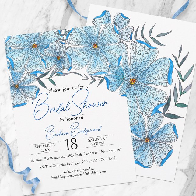 Elegant Blue Watercolor Flowers Bridal Shower Invitation (Creator Uploaded)