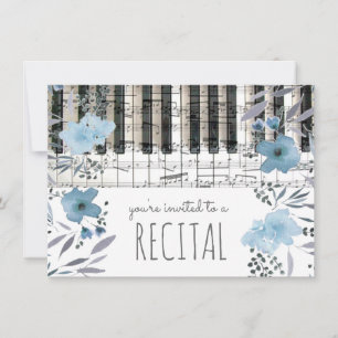 elegant blue watercolor flowers music recital invitation