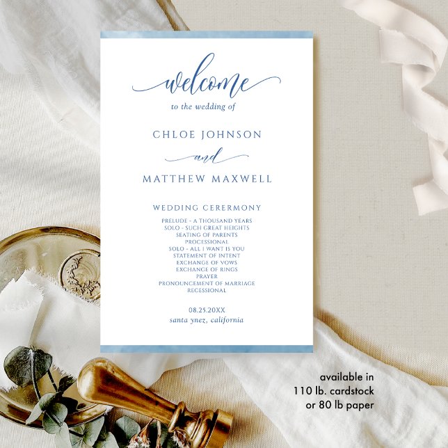 Elegant Blue Watercolor Frame Wedding Program (Creator Uploaded)