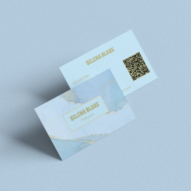 Elegant Blue Watercolor & Gold Glitter - Qr code Business Card (Creator Uploaded)