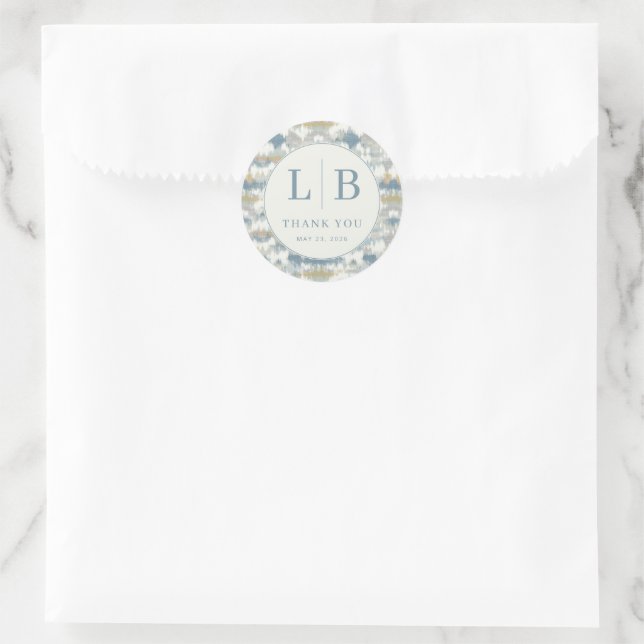 Elegant Blue Watercolor Gratitude Classic Round Sticker (Bag)
