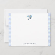 Elegant Blue Watercolor Hydrangea Flat Note Card