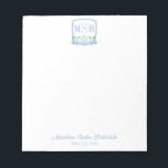 Elegant Blue Watercolor Monogram Crest Lady's Notepad<br><div class="desc">A notepad design featuring my original ginger jar / hydrangea watercolor crest illustration,  elements originally handpainted in watercolor before being scanned and combined digitally. Please note that if you don't need / want the text at the bottom,  you can simply delete this.</div>