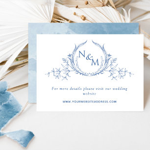 Elegant Blue Watercolor Monogram Wedding Website E Enclosure Card