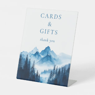 Elegant Blue Watercolor Mountains Cards And Gifts Pedestal Sign