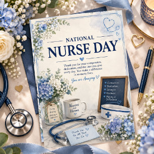 Elegant Blue Watercolor National Nurse Day Thank You Card