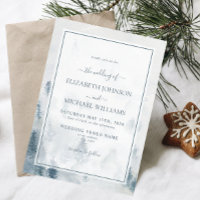 Elegant Blue Watercolor Pine Trees Winter Wedding