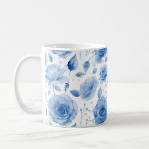 Elegant Blue Watercolor Roses Classic Mug