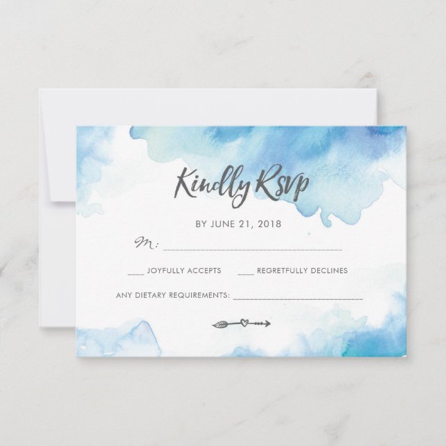 Elegant Blue Watercolor RSVP cards (Front)