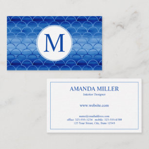 Elegant Blue Watercolor Scale Pattern Monogram Business Card