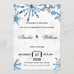 Elegant Blue Watercolor Snowflake Wedding Invite