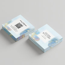 Elegant Blue Watercolor Square Design with QR Code