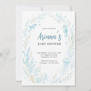 Elegant Blue Watercolor Under the Sea Baby Shower Invitation