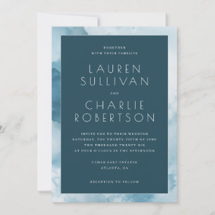 Elegant Blue Watercolor Waves Invitation