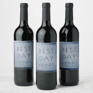 Elegant Blue Watercolor Waves Wine Label