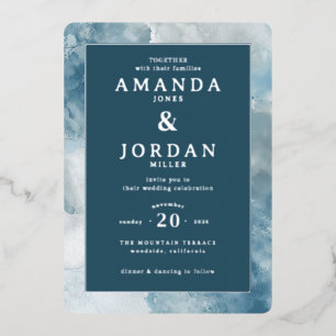 Elegant Blue Watercolor Wedding Invitation
