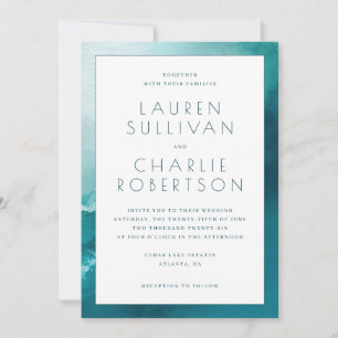 Elegant Blue Watercolor Wedding Invitation