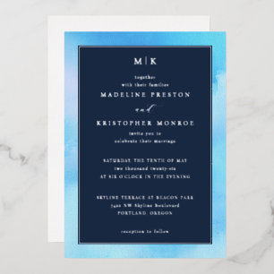 Elegant Blue Watercolor Wedding Invitation