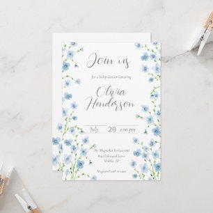 Elegant Blue Watercolor Wildflower Baby Shower Invitation