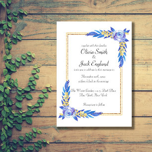 Elegant Blue Watercolor Wildflower Wedding Invitation