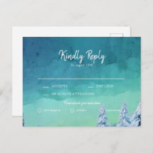 Elegant Blue Watercolor Winter Wedding RSVP