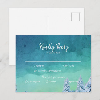 Elegant Blue Watercolor Winter Wedding RSVP Invitation Postcard