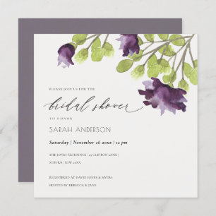 ELEGANT BLUE WATERCOLOUR FLORAL GOLD BRIDAL SHOWER INVITATION