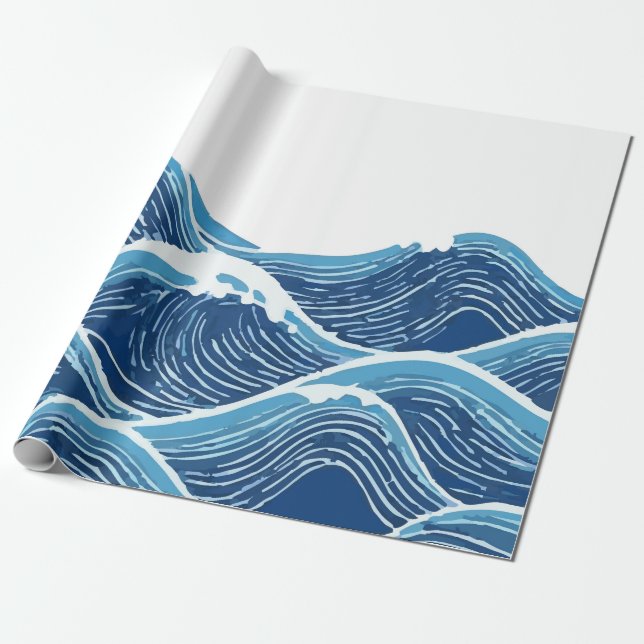 Elegant Blue Wave Abstract Design Wrapping Paper (Unrolled)