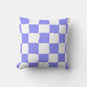 Elegant Blue Wave Chequerboard Painting Cushion