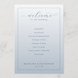 Elegant Blue Wedding Ceremony Program Programme